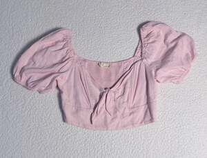 Altard State Pink Puff Sleeve Tie Front Crop Top Size L